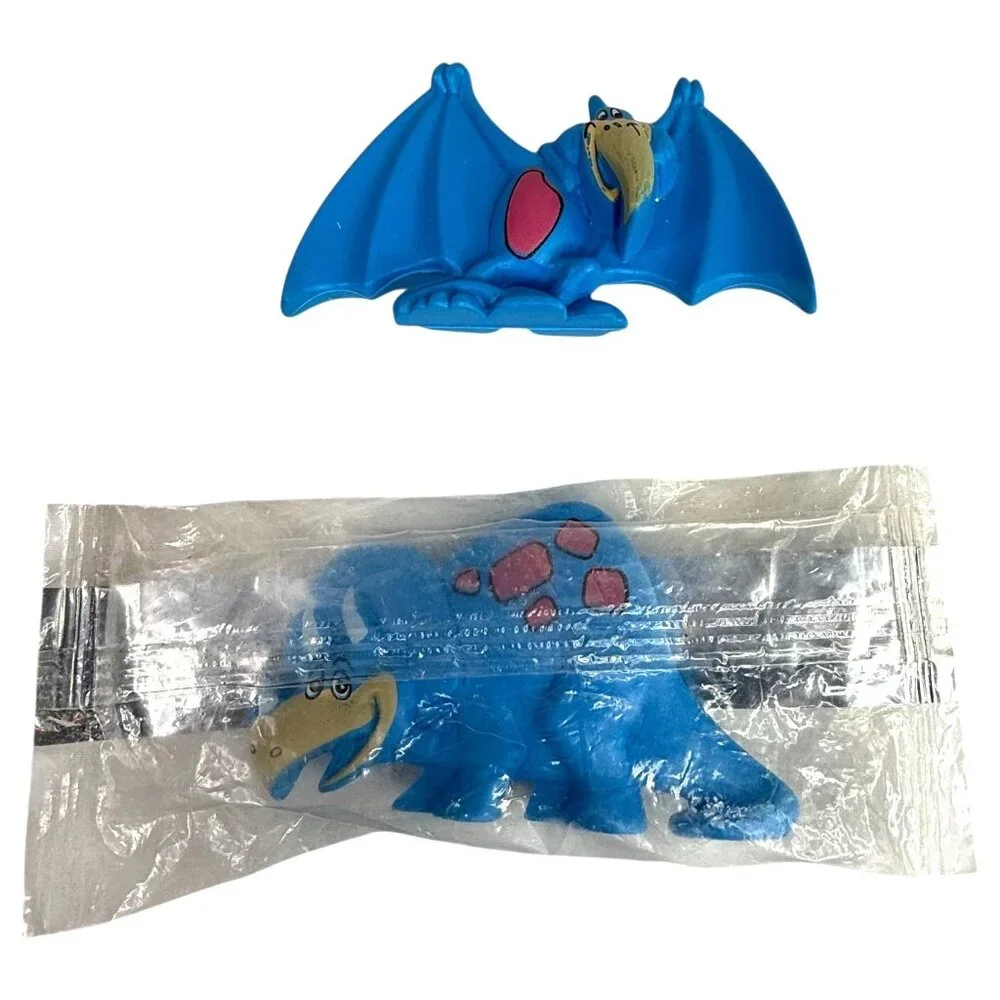 2 VTG 1990 Post Cereal Flintstones Blue Triceratops Dinosaur & Pterodactyl Toy
